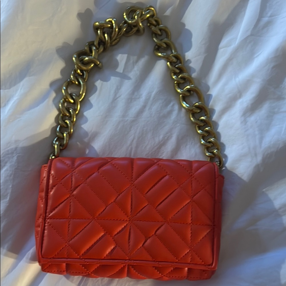 Zara Quilted Orange Chain Shoulder Bag